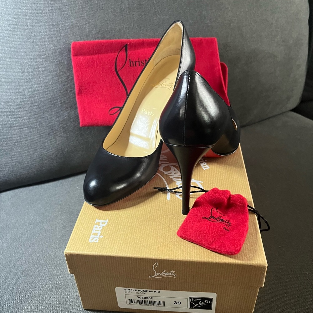 Christian Louboutin “Simple” Kid Black Leather Stiletto Heels - 85mm